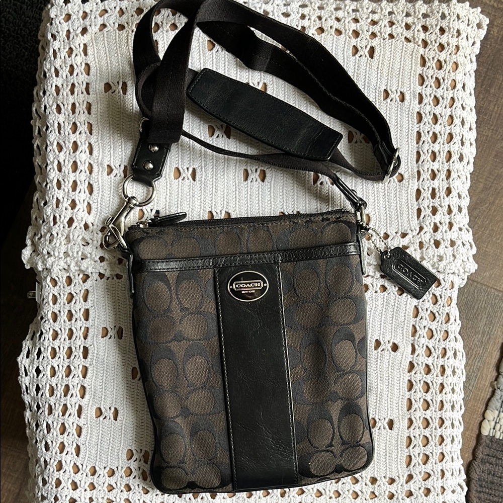 Coach Brown and Black Messenger Bag with Signature Style